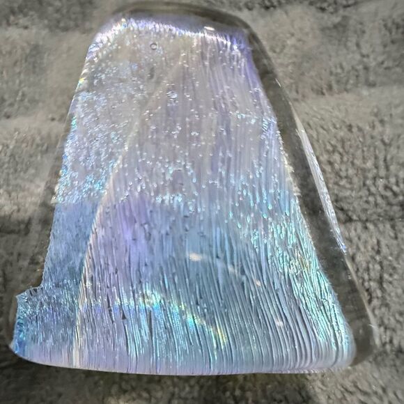 Dichroic Glass Pendant – Iridescent Ice Blue Textured Fused Art Piece - Picture 4 of 16